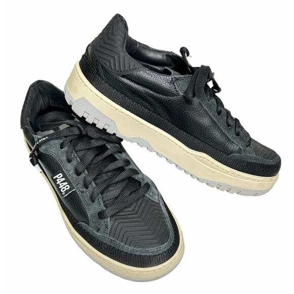P448 Shoes - P448 Olli Black Leather Low Top Sneakers Mens 6 / Womens 7.5 Italy